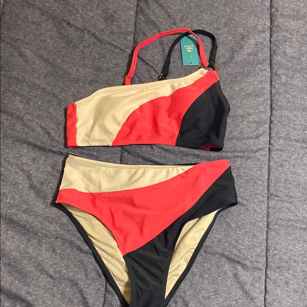 Cupshe Pink. White. Navy Blue Colorblock Bikini Set